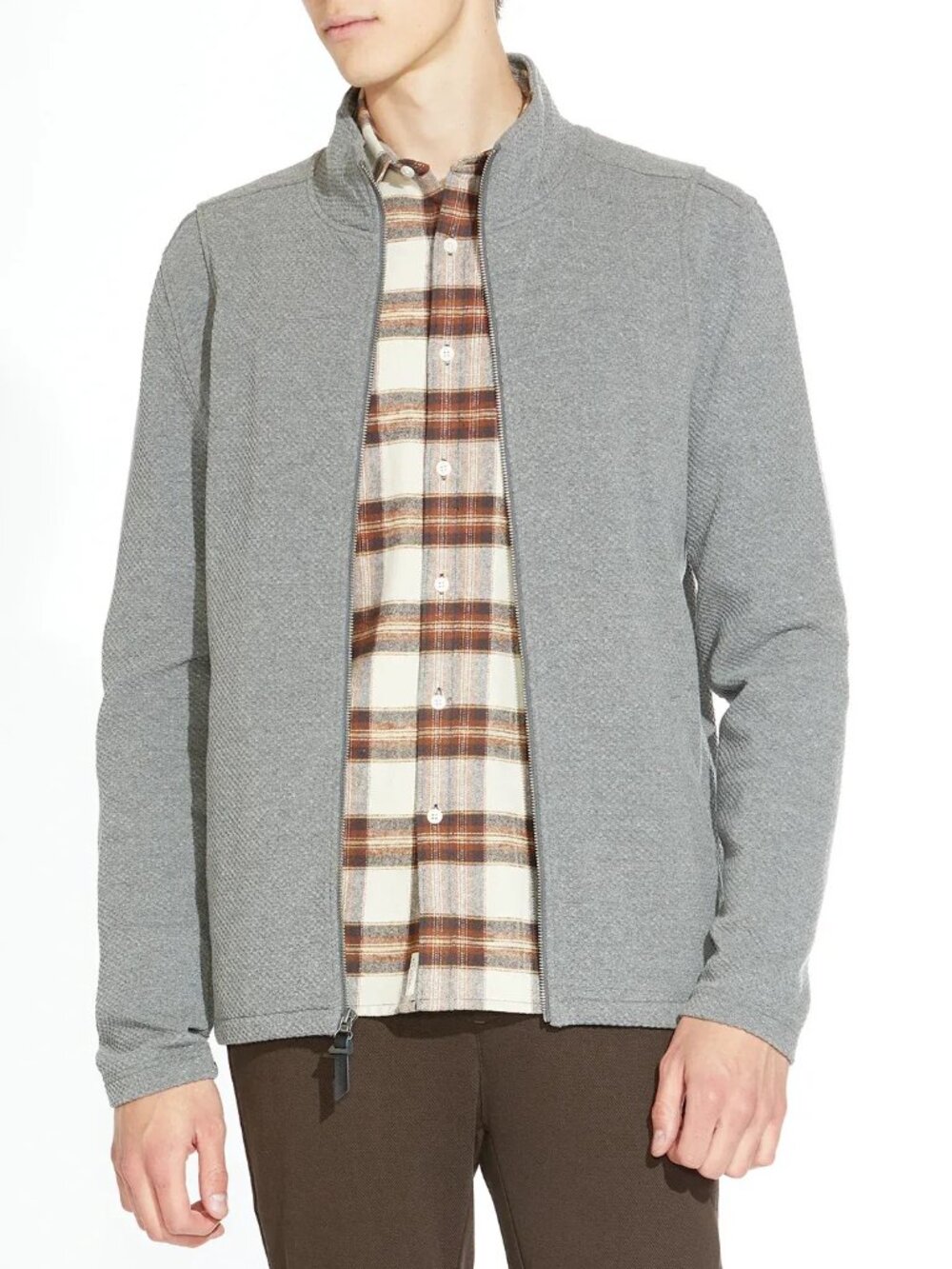 Civil Society Dark Grey Heather Textured Knit Mockneck Zip Up Jacket/4862